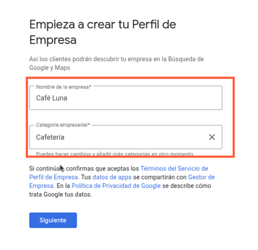 Nombre y categoría de tu negocio