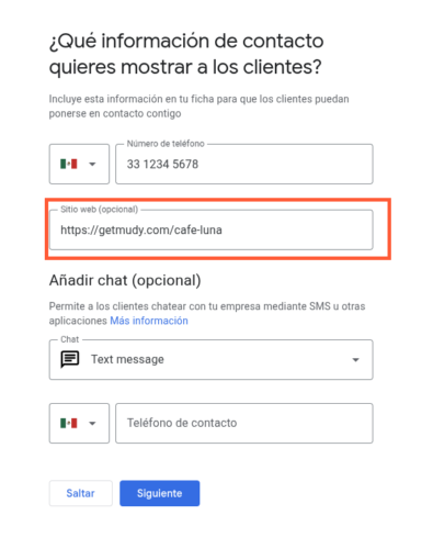 Pega tu link de Mudy en Sitio web