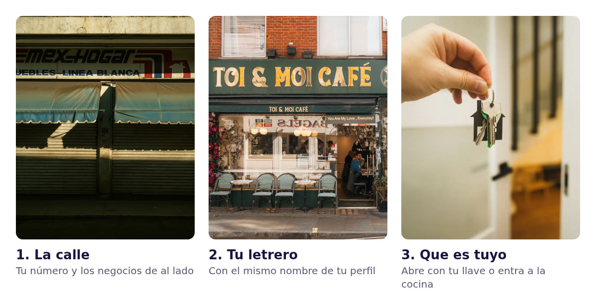 Graba la calle, tu letrero y algo que solo el dueño puede hacer